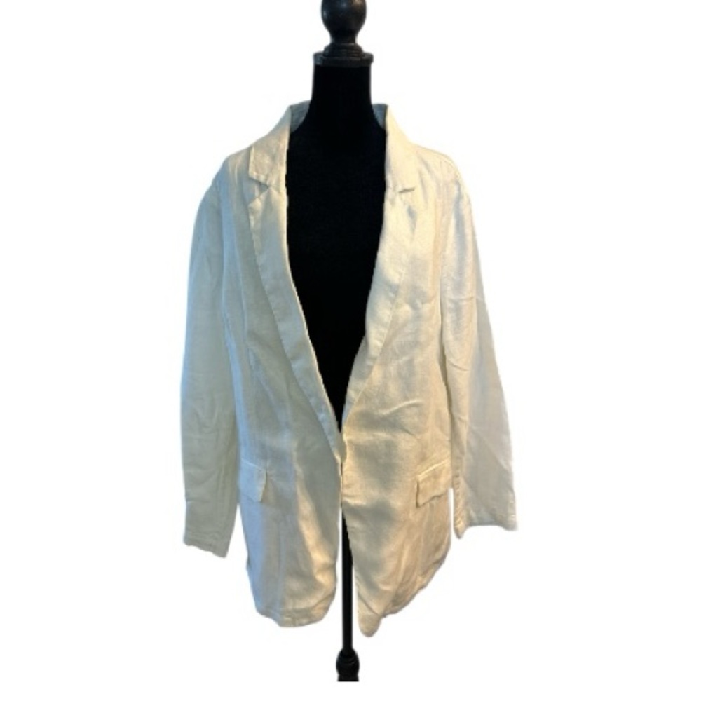 H Halston 100% linen Single Breasted lined Blazer White Size xtra Large